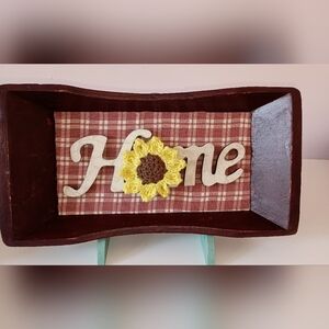 Sale! Upcycled Rustic Vintage Bread Bowl with Sunflower Accent